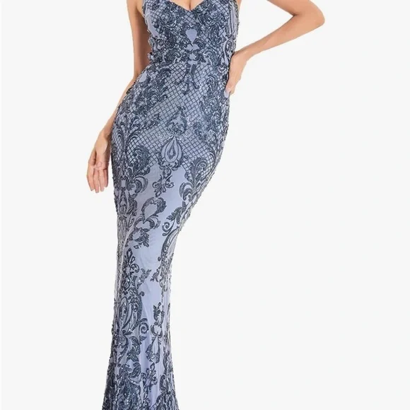 Women's V-Neck Suspender Sparkling Sequin Dress Spaghetti Strap Backless Sexy - Picture 4 of 7